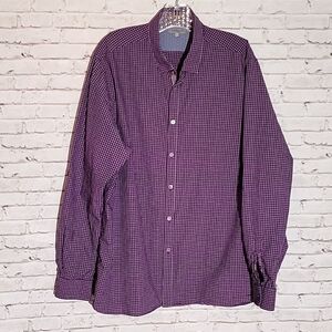 Ted Baker London, Men's Long-sleeved, Button-down Dress Shirt, Purple Plaid EU 7